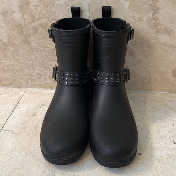 Hunter Black Ankle Boots with Studded Straps - Picture 2 of 8